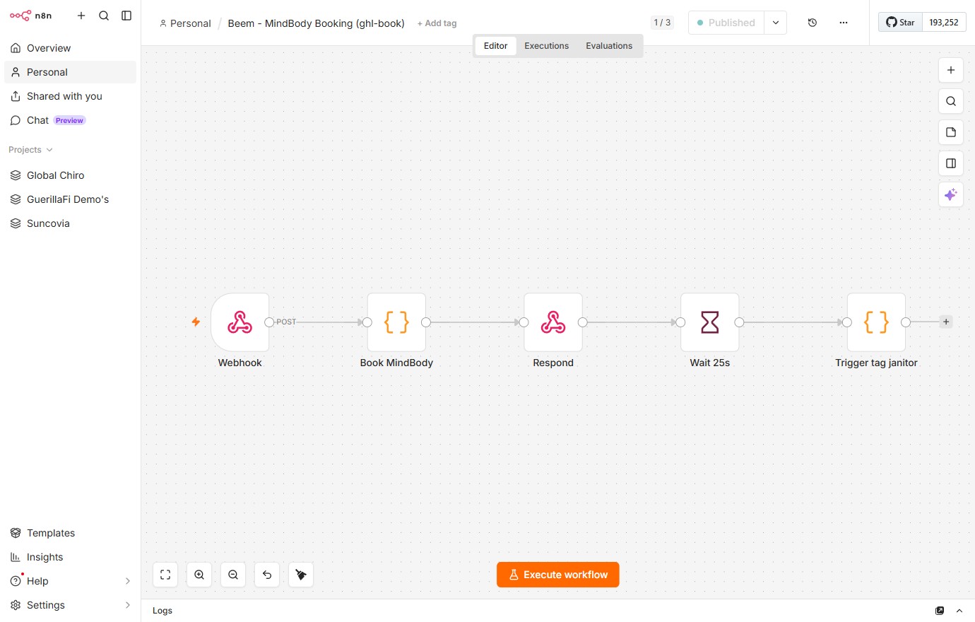 Beem - MindBody Booking (ghl-book) n8n canvas