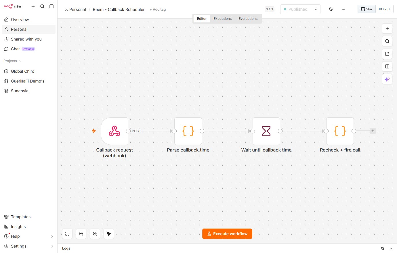Beem - Callback Scheduler n8n canvas