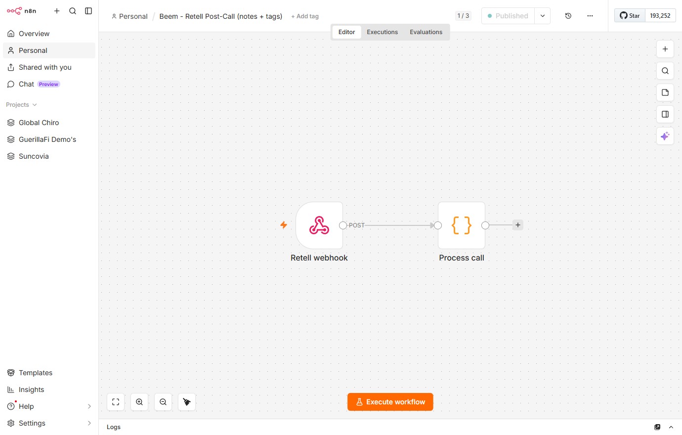 Beem - Retell Post-Call (notes + tags) n8n canvas